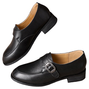 星期六黑色真皮乐福鞋女2026新款春季一脚蹬英伦风通勤金属扣单鞋