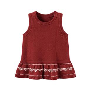 babylove女宝宝连衣裙春秋羊毛针织拜年服洋气百搭裙子星空锈红