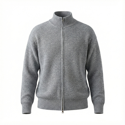 BOLM秋冬季重磅加厚高级感双拉链毛衣开衫针织衫外套男灰色老钱风