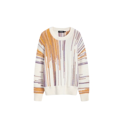 【保暖羊毛混纺】Desigual25秋冬新品不规则细条提花女士针织衫