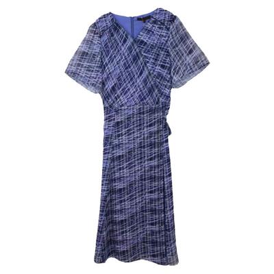 蓝色高级感复古条纹系带连衣裙女