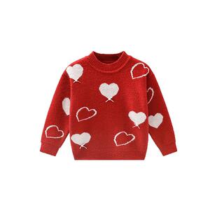 【过年服】MOMOCO/玛米玛卡女童红色毛衣2025冬季新款儿童加厚甜