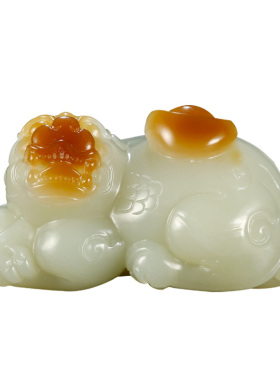 和田玉貔貅手把件男款糖青白玉