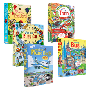 发条轨道书5册 Usborne Wind-up 飞机Plane火车Train巴士Bus圣诞Christmas瓢虫 英文原版亲子互动益智交通工具玩具书大开本