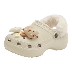 星期六爆款秋冬厚底毛绒洞洞鞋女鞋2025冬季新款保暖懒人毛毛鞋子
