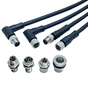 m8航空插头连接器线缆3芯4芯5芯直弯防水公母插头注塑式传感器