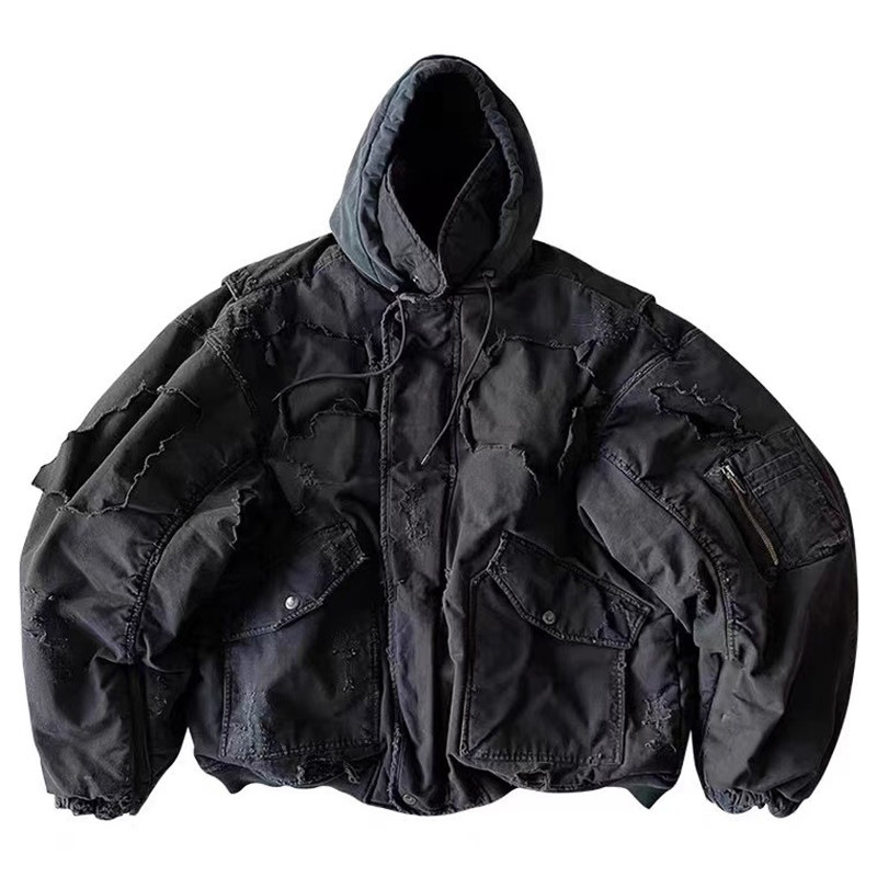 巴黎风格秋冬水洗大破坏棉服