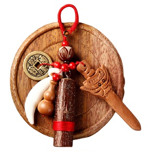 桃木剑小挂件男女宝宝婴儿童狗牙朱砂孕妇小孩红绳桃木棍挂件随身