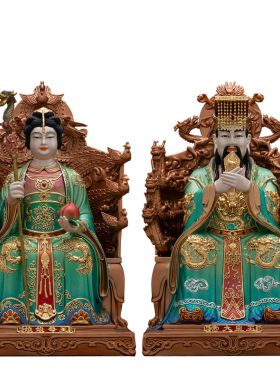 铜彩贴金玉帝王母神像供奉摆件