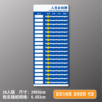 亚克力工作人员去向牌状态牌员工岗位牌在岗指示牌可更换姓名动向