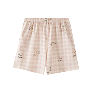 卡之恋睡裤夏季纯棉女款短裤粉色格子可爱卡通单裤学生薄款家居裤