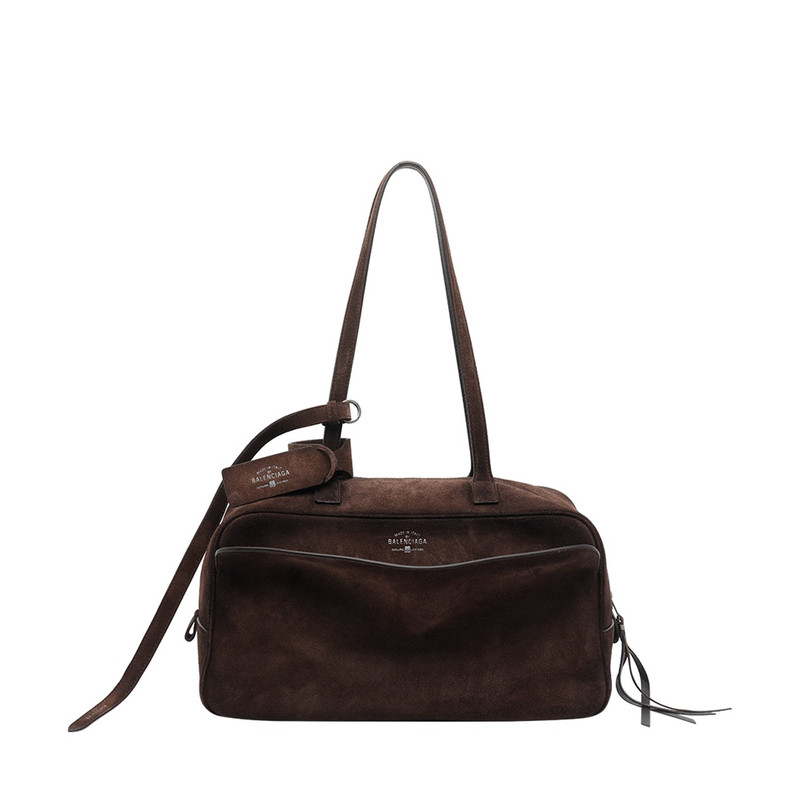 BALENCIAGA 巴黎世家女中号棕麂皮carrie保龄包 26早春意大利代购