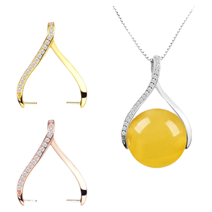 珠子横孔夹扣DIY配件925纯银吊坠扣头蜜蜡琥珀圆珠银夹扣项链卡扣