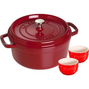 staub珐宝法国进口22cm珐琅锅家用无涂层铸铁锅迷你陶瓷碗套装