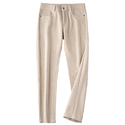 条纹厚款羊毛男士直筒轻奢修身