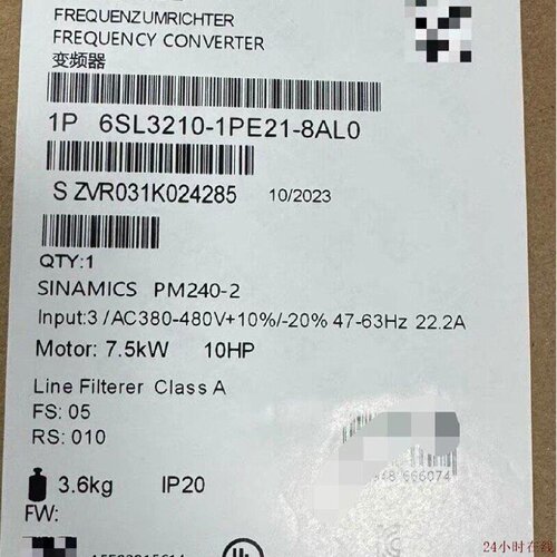 可维修西门子变频器6SL32101PE218AL0PM2402系列7.5kW380480V输入