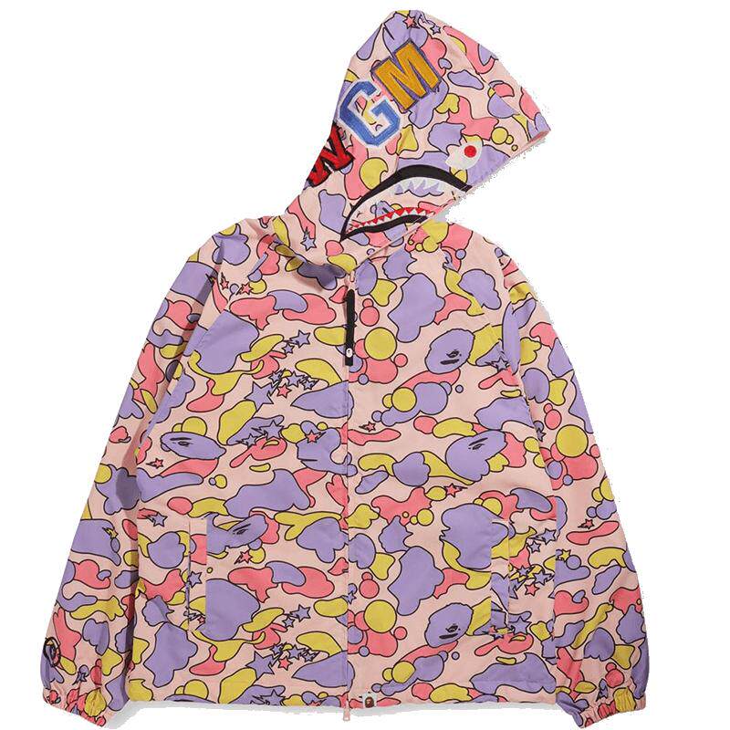BAPE女装秋冬鲨鱼WGM字母STA迷彩图案连帽外套240502H