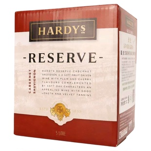 夏迪葡萄酒澳大利亚珍藏赤霞珠5L袋装原装进口hardys纸盒装红酒