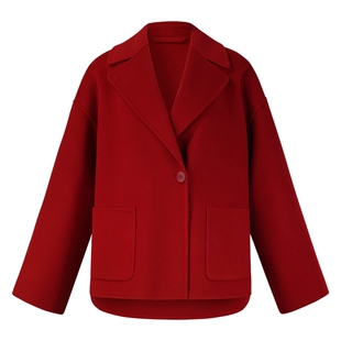 歌莉娅红色羊毛羊绒大衣女秋冬2025新款双面呢短款外套1F1L6N180
