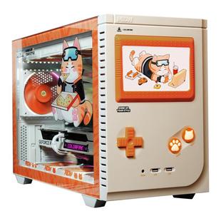 COLORFIRE橘影橙孟菲斯电玩版复古电脑机箱侧透matx橘猫MEOW灯板