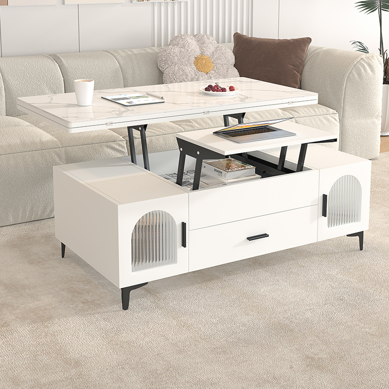 多功能升降茶几餐桌两用奶油风小户型客厅家用一体多用桌子可折叠