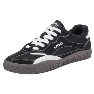 热风男鞋2025年冬季新款男士加绒保暖运动休闲鞋复古百搭棕色板鞋