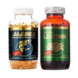 美国原装进口阿拉斯加深海鱼油软胶囊大豆卵磷脂各300粒香港代购