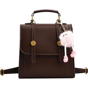 英伦复古手提双肩包女2026新款时尚休闲大学生双肩背包书包旅行包