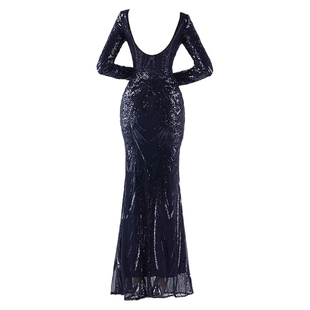 黑色晚礼服裙女冬季公司年会主持人轻奢高级感高贵亮片长袖连衣裙