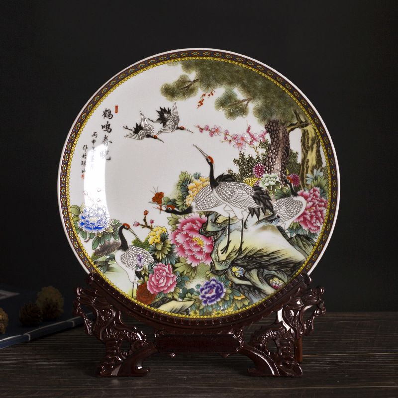 景德镇陶瓷家居装饰玄关工艺品装饰挂盘摆件赏盘博古架中式摆盘