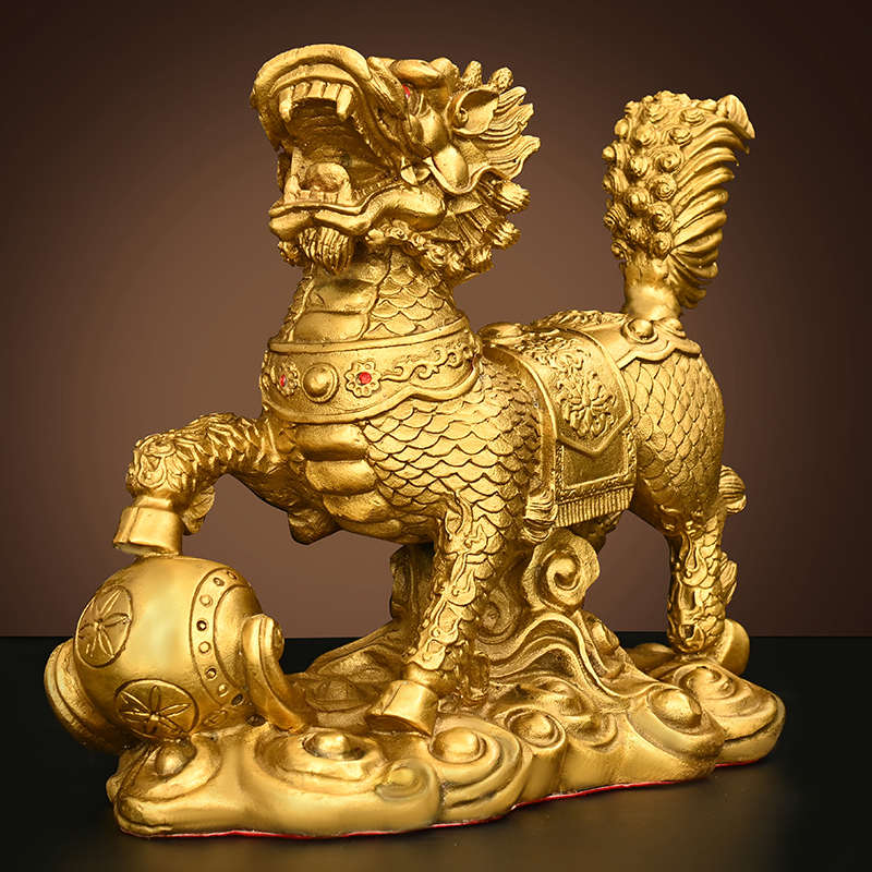 黄铜麒麟摆件一对招客厅财卧室求仔送子麒麟装饰品工艺品礼品纯大