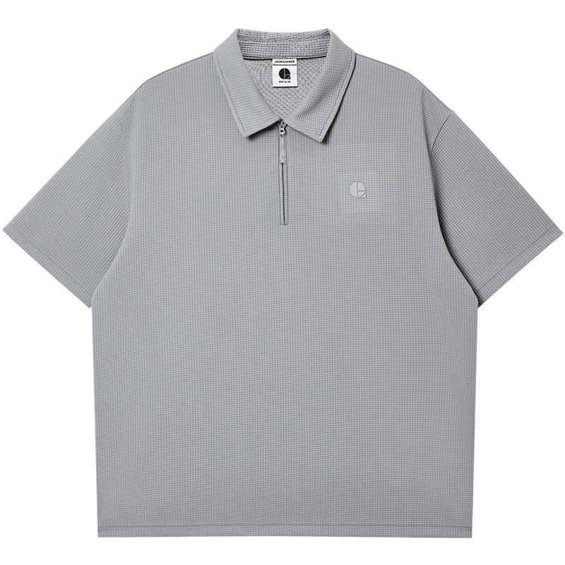 杰克琼斯男装夏季polo衫上衣简约休闲潮尖领领型华夫格肌理面料