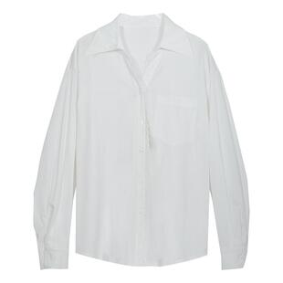 图曼朵白色衬衫女装2026新款早春高级感职业通勤长袖v领衬衣上衣