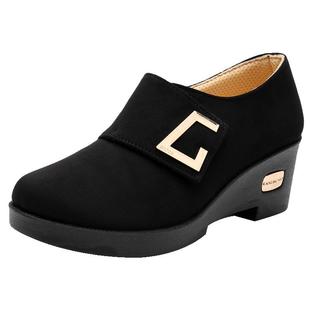 老北京布鞋女新款正品单鞋高跟坡跟厚底黑色上班工作鞋软底不累脚