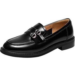 千百度复古轻盈乐福鞋女款气质百搭新款通勤漆皮小皮鞋正装单鞋