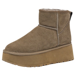 猫本喵羊皮毛一体厚底雪地靴女小码313233内增高加绒棉鞋保暖短靴