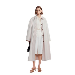 Fabrique 宽松版型压褶门襟插肩袖A摆中长款风衣新款外套上衣