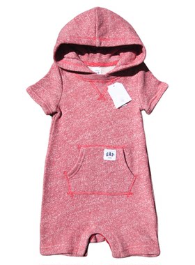 夏季婴儿短袖连帽套头爬服纯棉