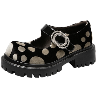 MIO米奥玛丽珍鞋春夏款时尚波点魔术贴厚底增高5cm扣饰单鞋女