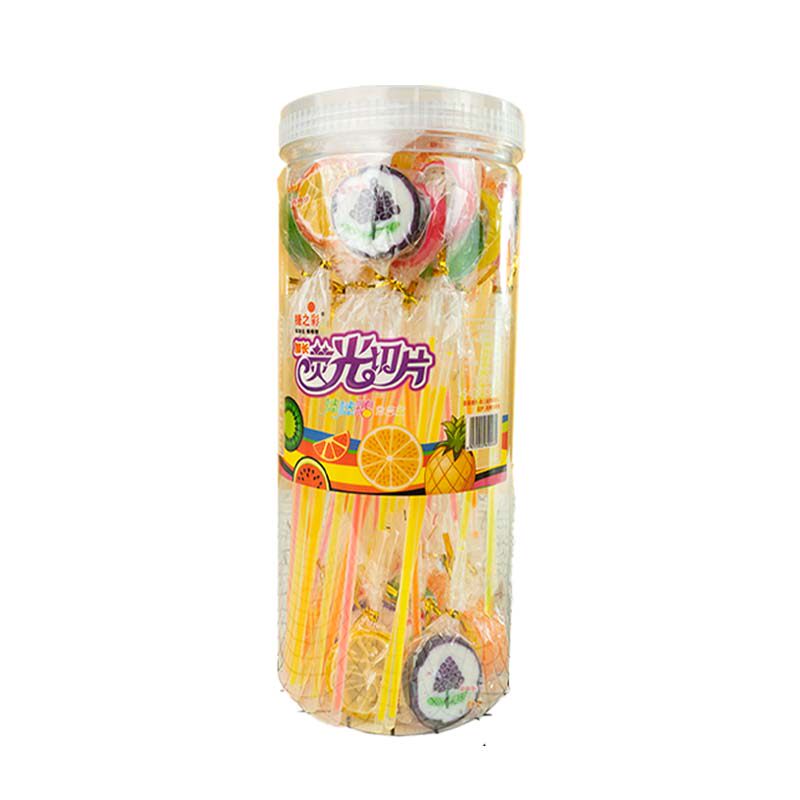 长杆荧光棒棒糖会发光的夜光高颜值混合口味水果切片装饰硬糖桶装