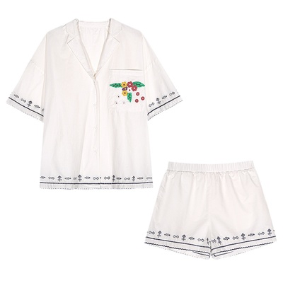 落落狷介白色刺绣两件套女套装裤