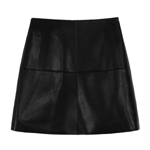 pusumede 玛蒂夜曲 复古黑色pu皮裙半身裙女高腰质感a字包臀短裙