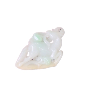 {三千界上}隆和斋藏清代老翡翠灵鹿献寿手把件细冰糯玉器原皮少见