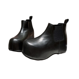 欧货真皮大头卡皮巴拉切尔西靴马丁靴厚底松糕短靴小个子烟筒靴女