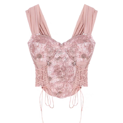 粉色蕾丝短款小抹胸内搭吊带背心夏外穿性感甜辣妹鱼骨绑带上衣女