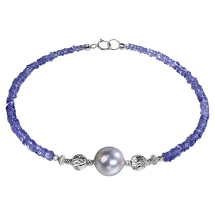 海蒂珠宝 晴澜 9-10mm银灰色akoya海水珍珠坦桑石手链原创正品