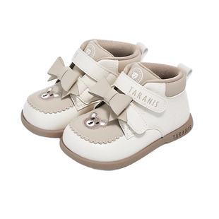 泰兰尼斯春季新款童鞋女童宝宝靴子防滑软底儿童公主女宝宝短皮靴