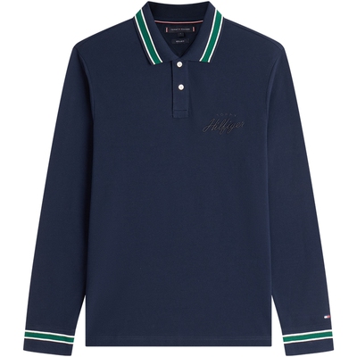 Tommy男装珠地网眼镶边长袖POLO