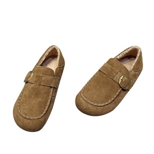 皮带扣两穿勃肯鞋真皮加绒单鞋女2025秋冬新款保暖豆豆鞋毛毛鞋子