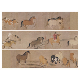 唐 韩干 十六神骏图卷纸本高清微喷复刻名家骏马图手卷装裱临摹